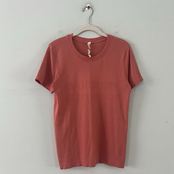Lululemon Breeze By Rustic Coral Mesh Graphic Short Sleeve Top - Picture 3 of 6